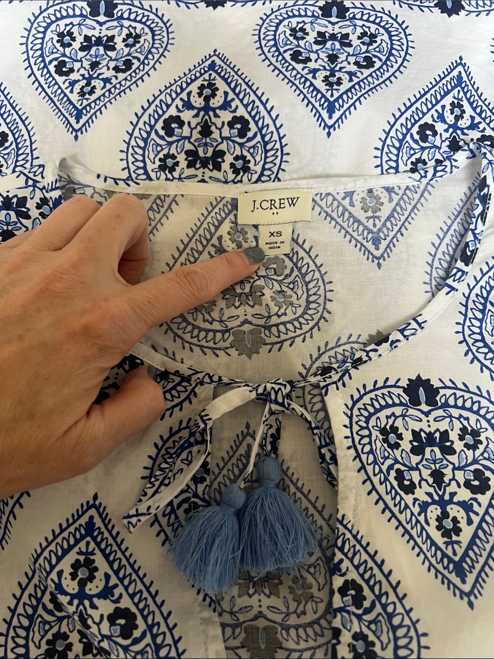 J Crew Women's Blue/White Cotton Tunic Dress Sz XS Boho Summer Beach Resort - Picture 6 of 13